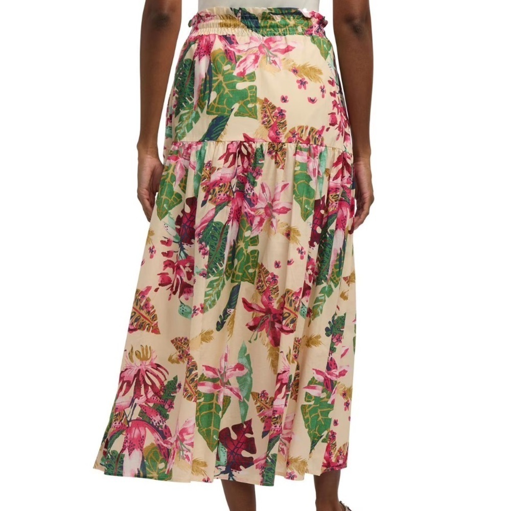 ✨SALE Mexx Women's Tropical Print Maxi Skirt - Cream and Green and Pink - Picture 3 of 4